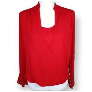 XOXO RED BLOUSE W/STUDDED CUFFS  SZ.XS EUC